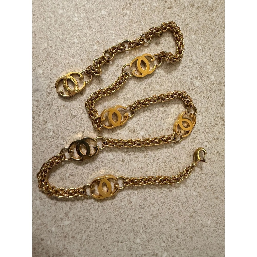Vintage GUCCI Interlocking 70 CM GG Chain Belt Gold Tone Designer Authentic 212g